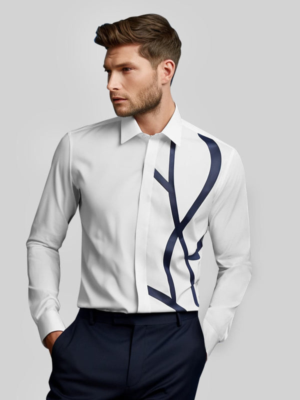 Colourblocked Spread Collar Cotton Casual Shirt