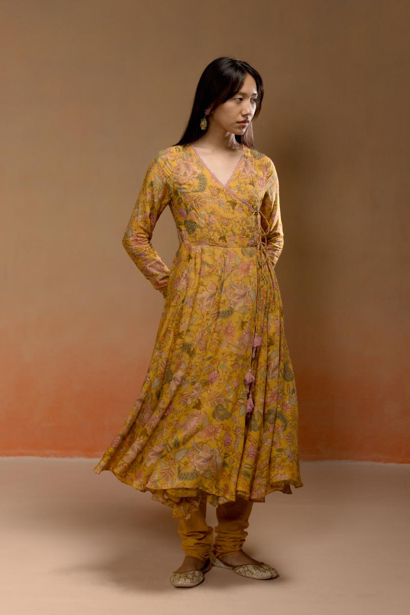 Mango Printed Anarkali Set with Pink Dupatta