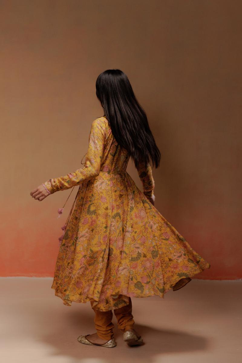 Mango Printed Anarkali Set with Pink Dupatta