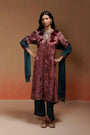 Wine Kurta Set with Contrast Bottom and Embellished Organza Dupatta