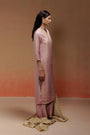 Pink Jacquard Kurta Set with Embroidery and Ivory Dupatta