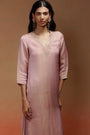 Pink Jacquard Kurta Set with Embroidery and Ivory Dupatta