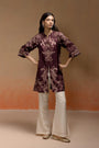 Deep Wine Jacquard Kurta Set with Paisley Print and Ivory Silk Pants
