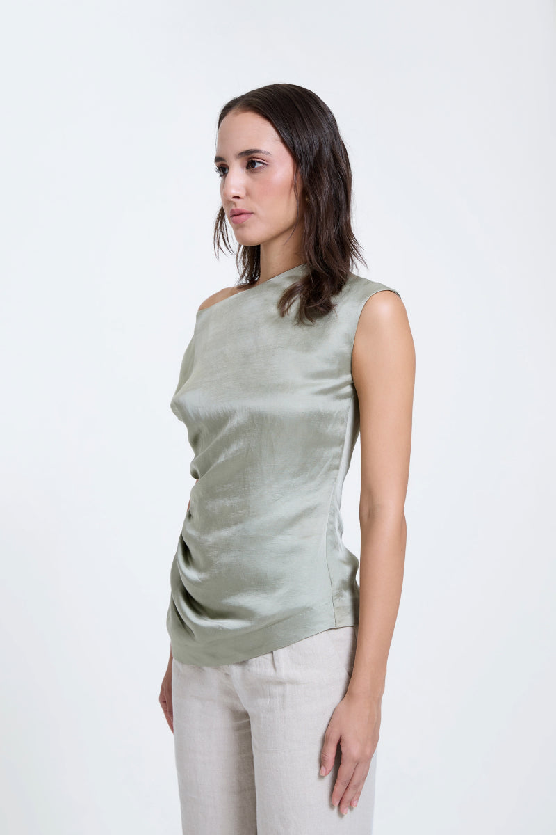 Off Shoulder Draped Pleated Top