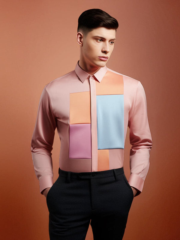 Colourblocked Spread Collar Cotton Casual Shirt