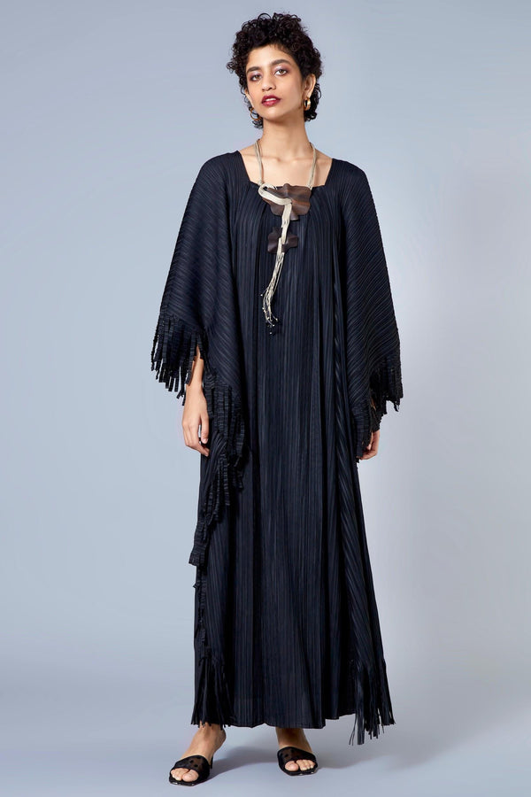 Pleated Fringed Kaftan - Black