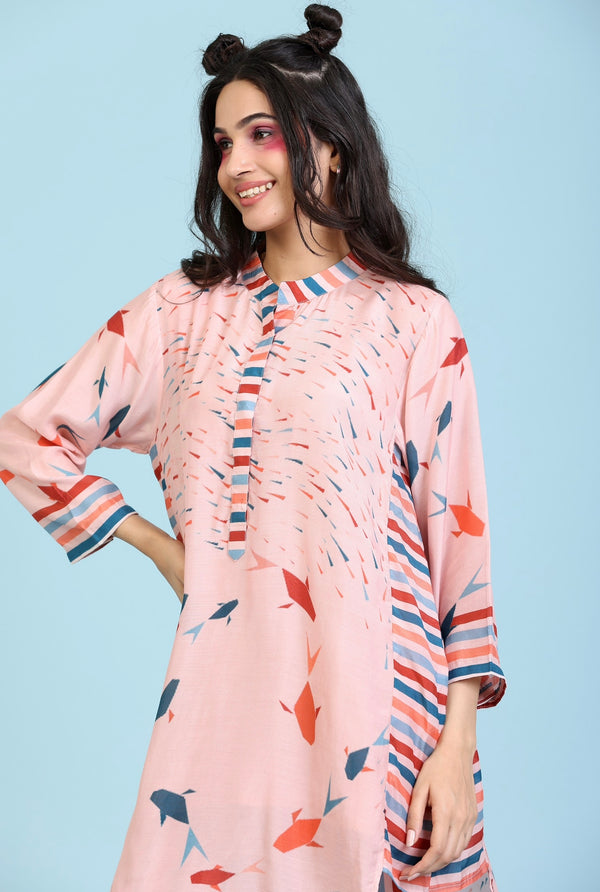 Peach print short kurta