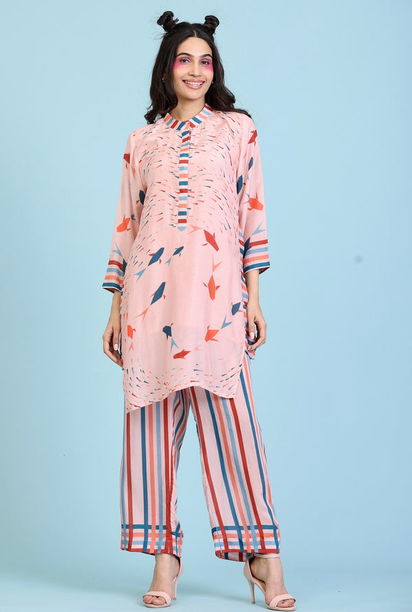 Peach print short kurta