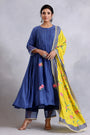 Royal blue embroidered kalidar kurta