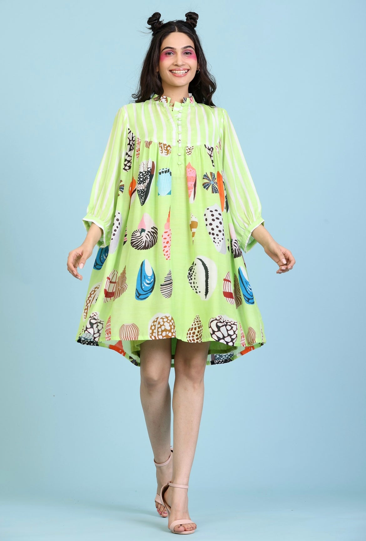 Mint green coral print flare dress - AJILIYAA Mint green coral print flare dress - AJILIYAA
