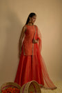 Burnt Orange Silk Tissue Short Kurta Gharara Set
