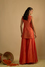 Burnt Orange Silk Tissue Short Kurta Gharara Set