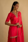 Crimson Blush Silk Chiffon Short Kurta Gharara Set