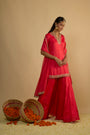 Crimson Blush Silk Chiffon Short Kurta Gharara Set