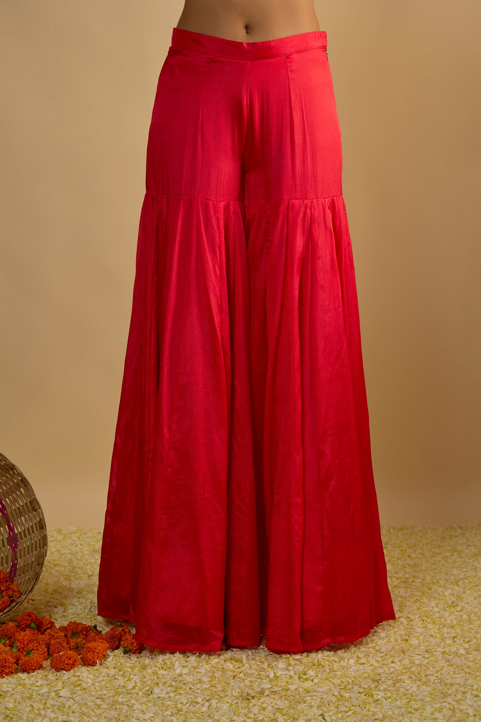 Crimson Blush Silk Chiffon Hand Embroidered Corset