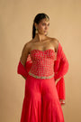 Crimson Blush Silk Chiffon Hand Embroidered Corset