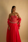 Crimson Blush Silk Chiffon Hand Embroidered Corset