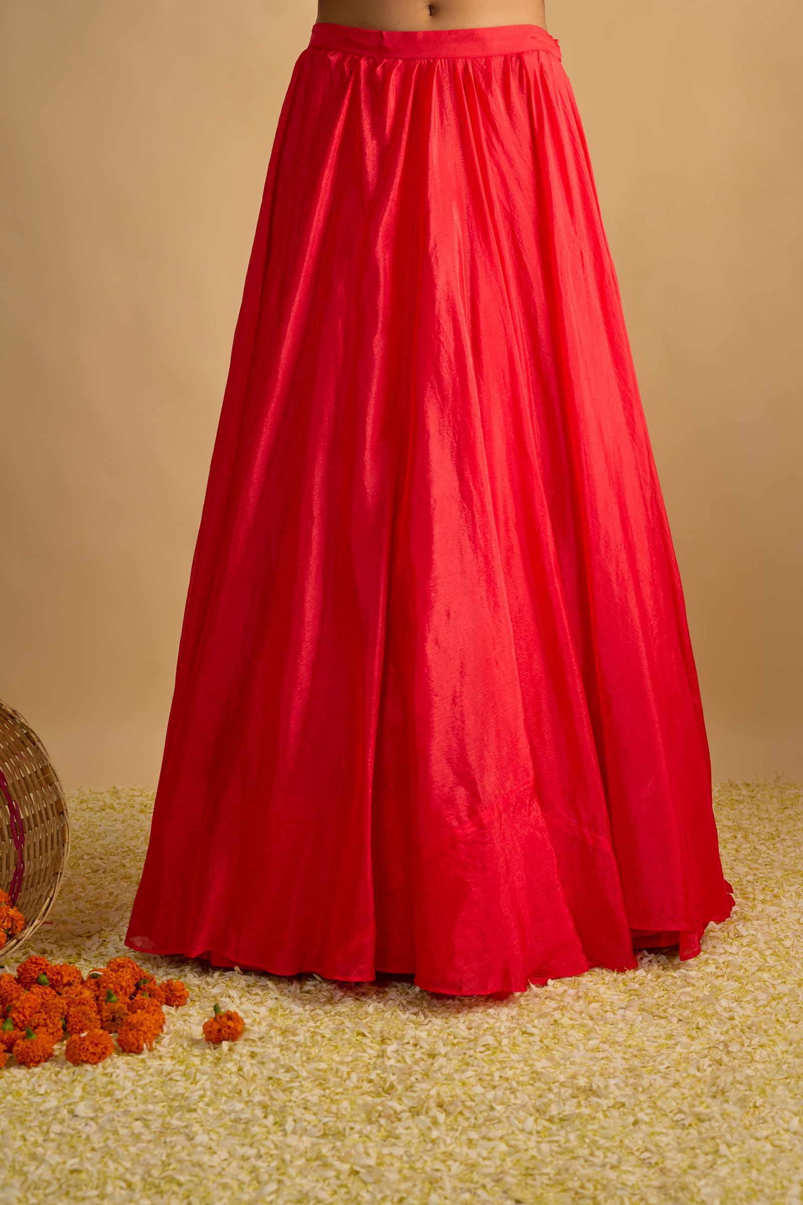 Crimson Blush Silk Chiffon Hand Embroidered Corset