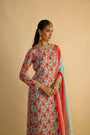 Blue and Orange Floral Printed Kurta Set