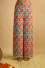 Blue and Orange Floral Printed Kurta Set