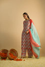 Blue and Orange Floral Printed Kurta Set