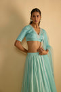 Crystal Blue Silk Chiffon Lehenga Set