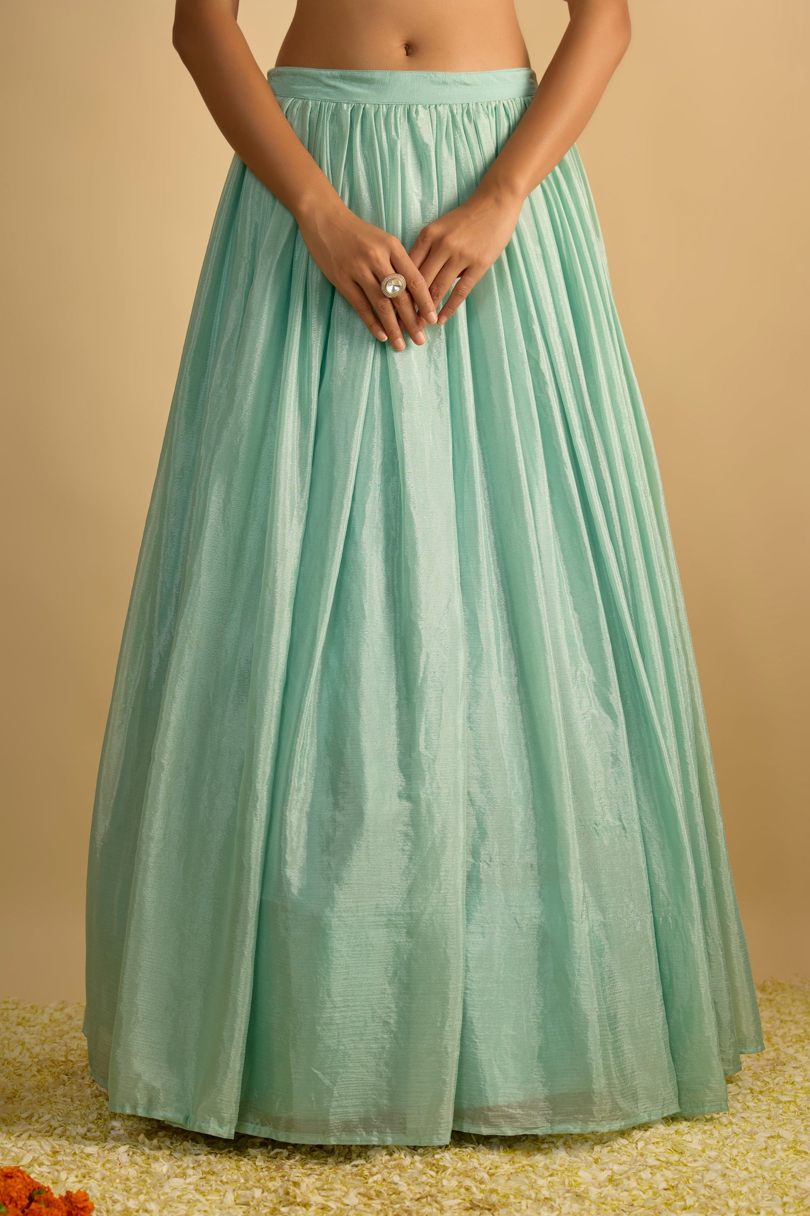 Crystal Blue Silk Chiffon Lehenga Set