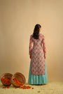 Blue and Orange Floral Printed Kurta Hand Embroidered in Georgette