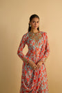 Blue and Orange Floral Printed Jacket Style Draped Kurta