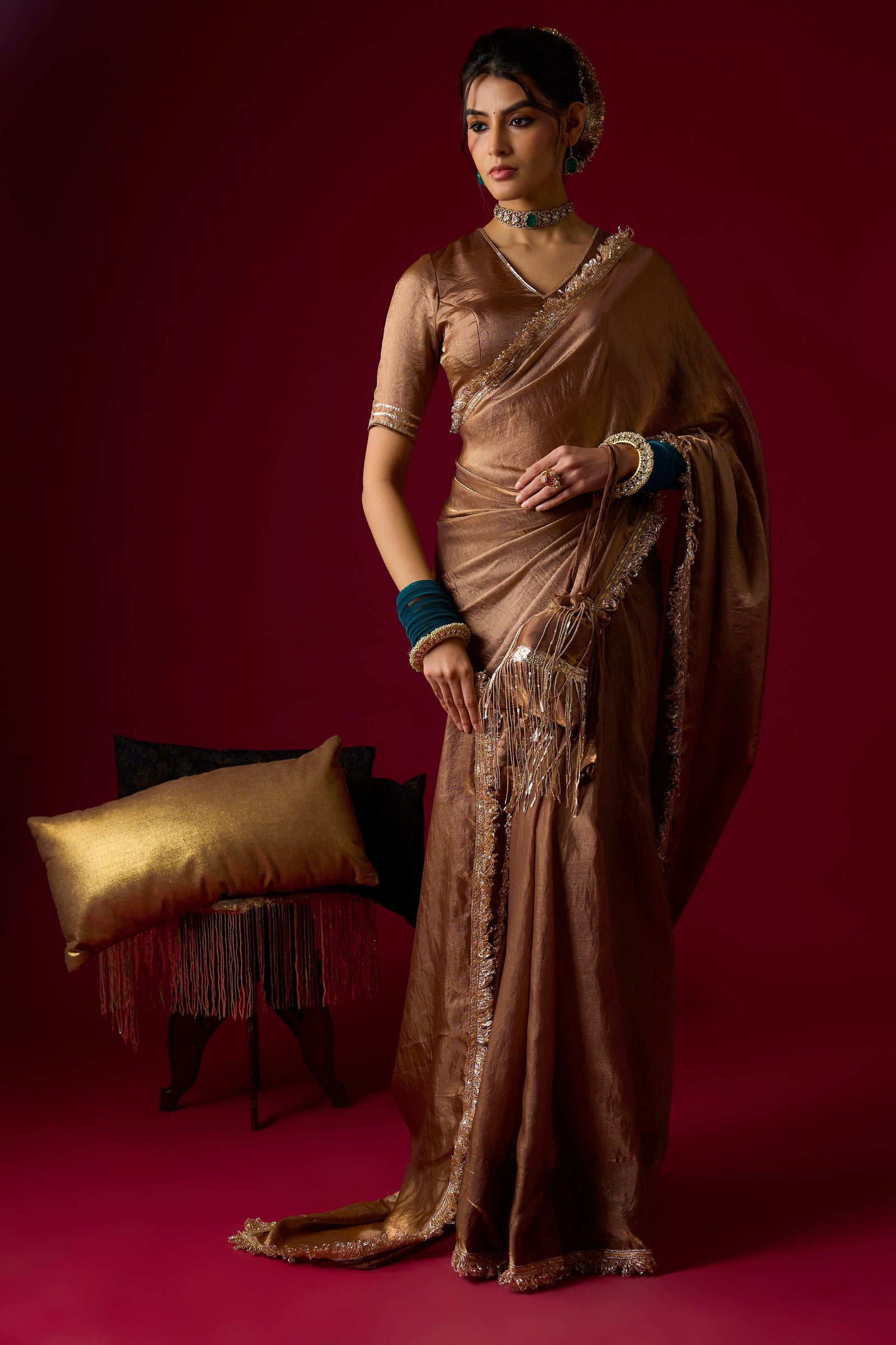 Mocha Tissue Saree Set