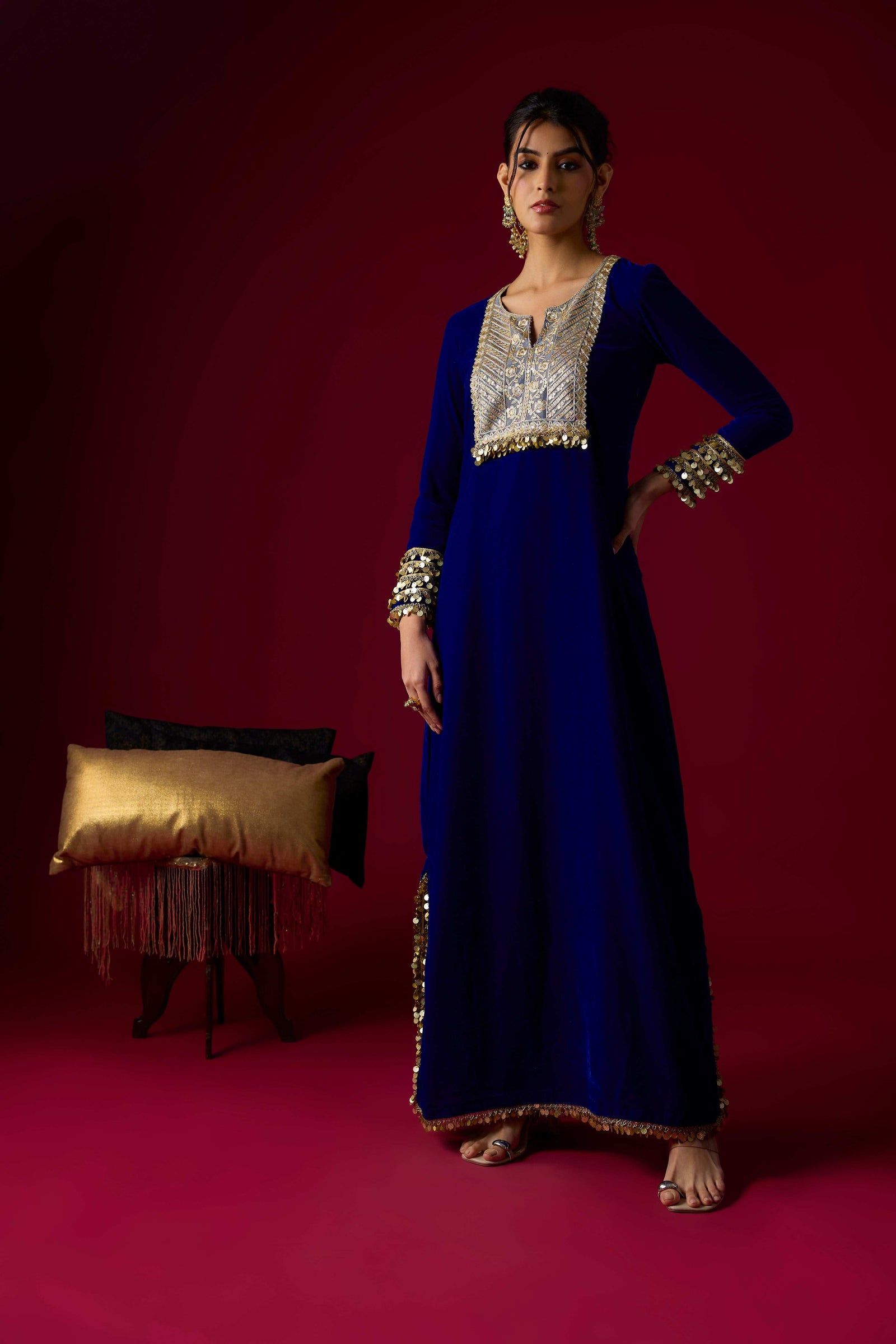 Majestic Blue Velvet Kaftan