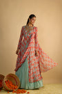 Blue and Orange Floral Printed Jacket Style Draped Kurta