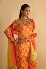 Yellow and Orange Floral Printed Hand Embroidered Short Kurta Set
