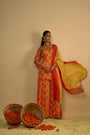 Yellow and Orange Floral Printed Hand Embroidered Short Kurta Set