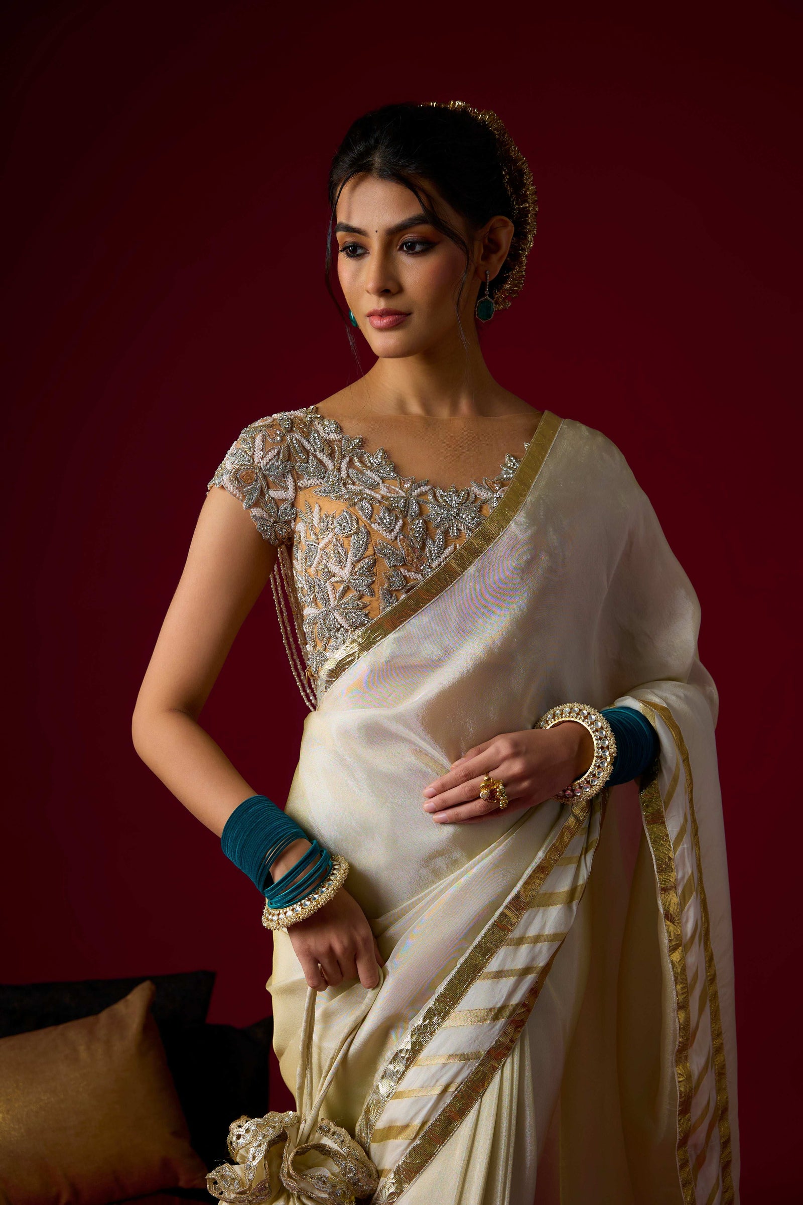 Gold Tissue Saree Set