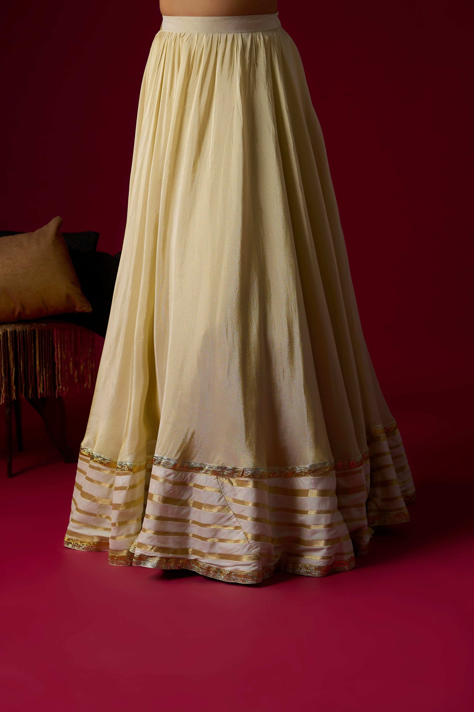 Gold Silk Tissue Lehenga Set