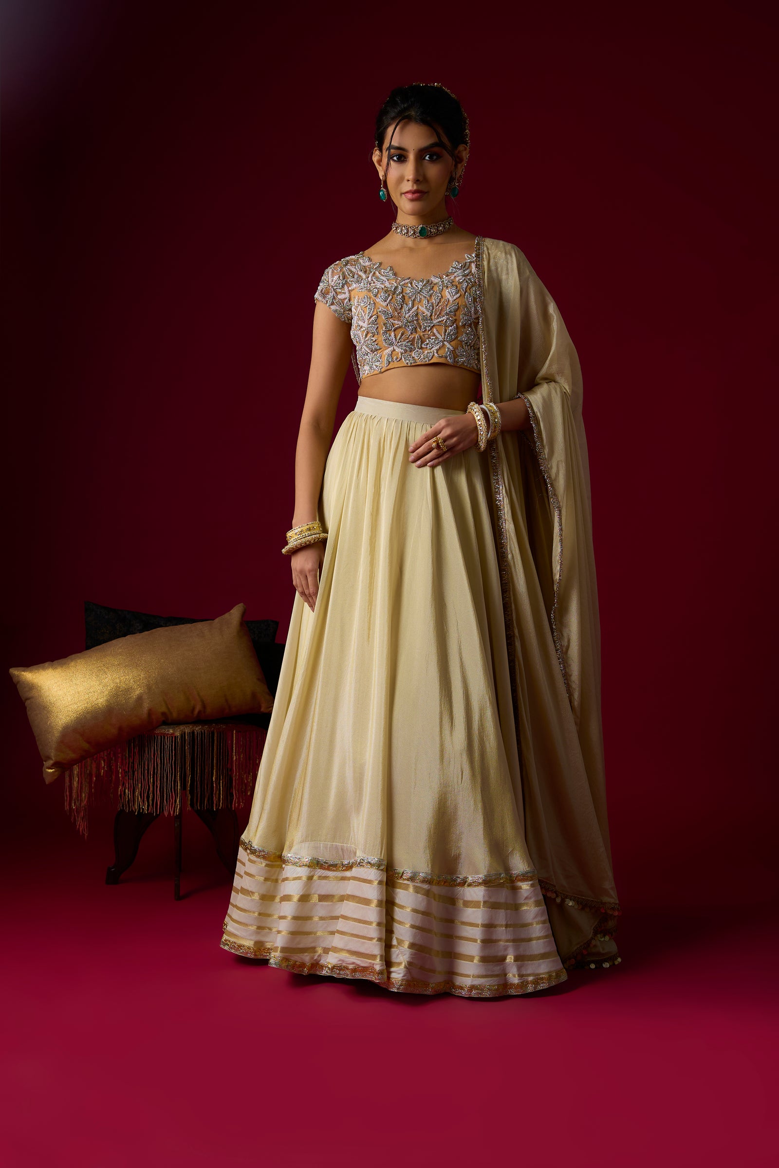 Gold Silk Tissue Lehenga Set