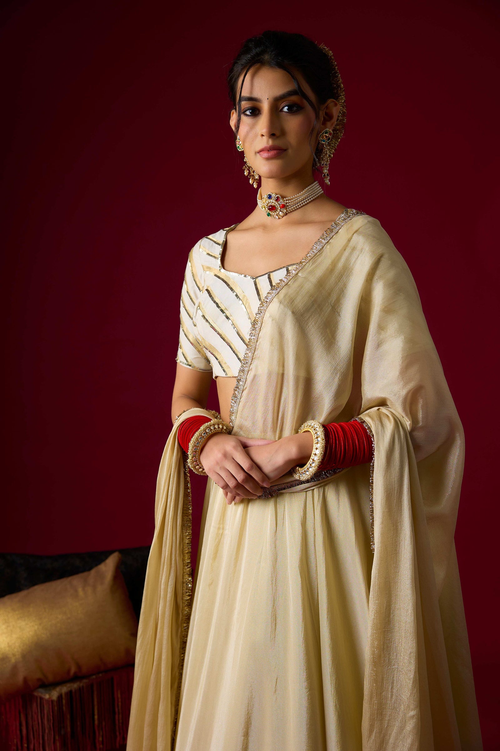 Gold Tissue Lehenga Set