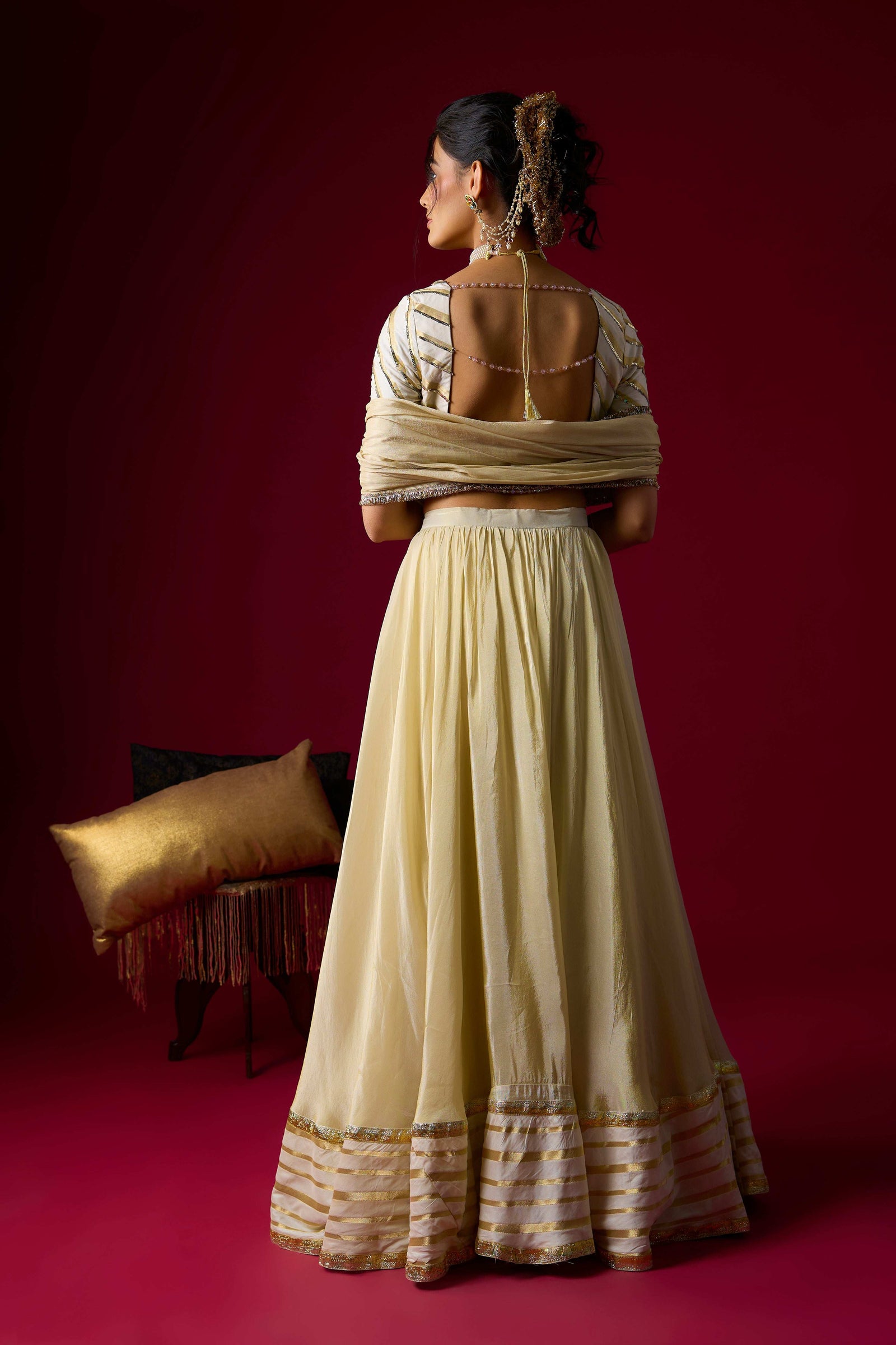 Gold Tissue Lehenga Set