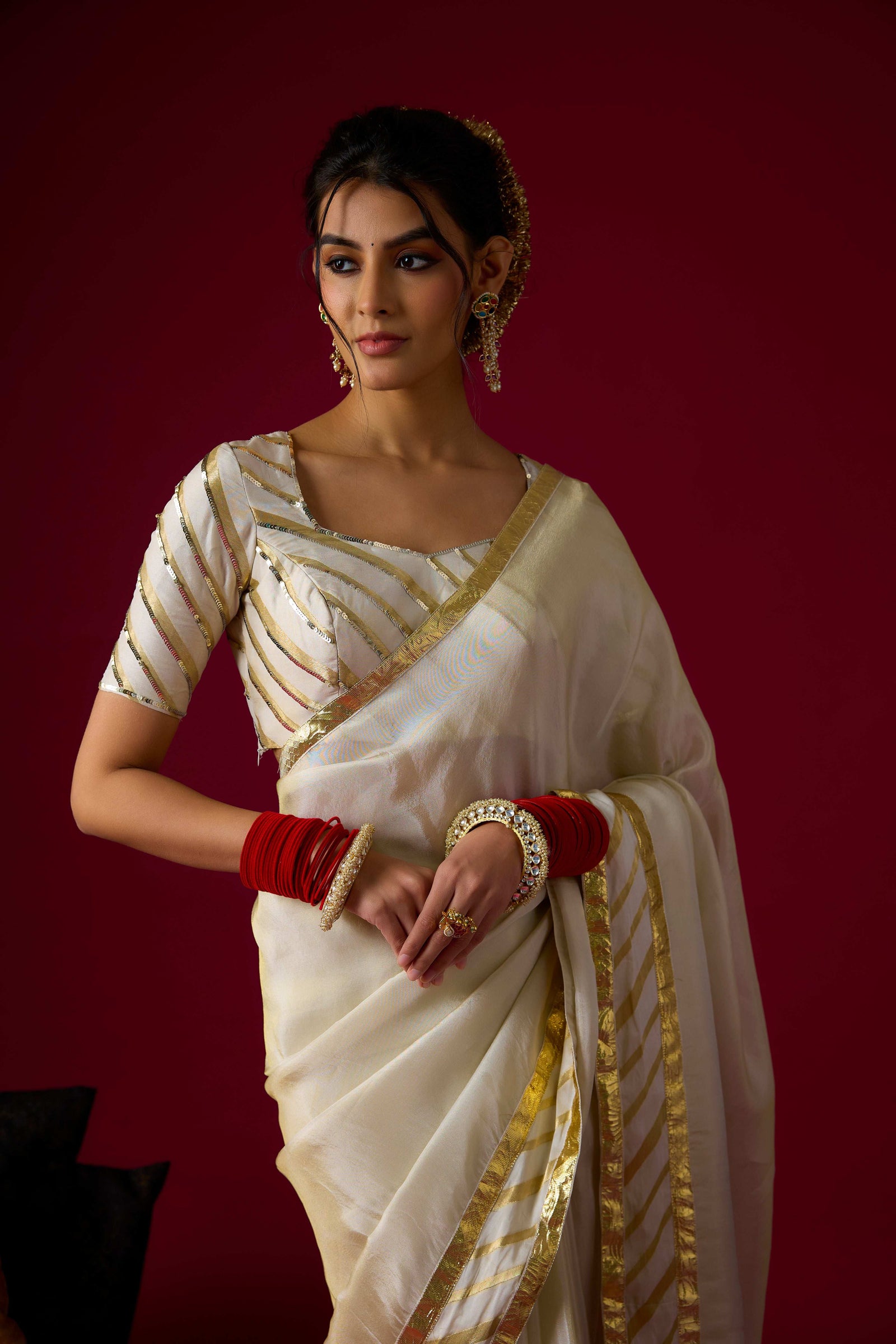Gold Silk Tissue Saree Set