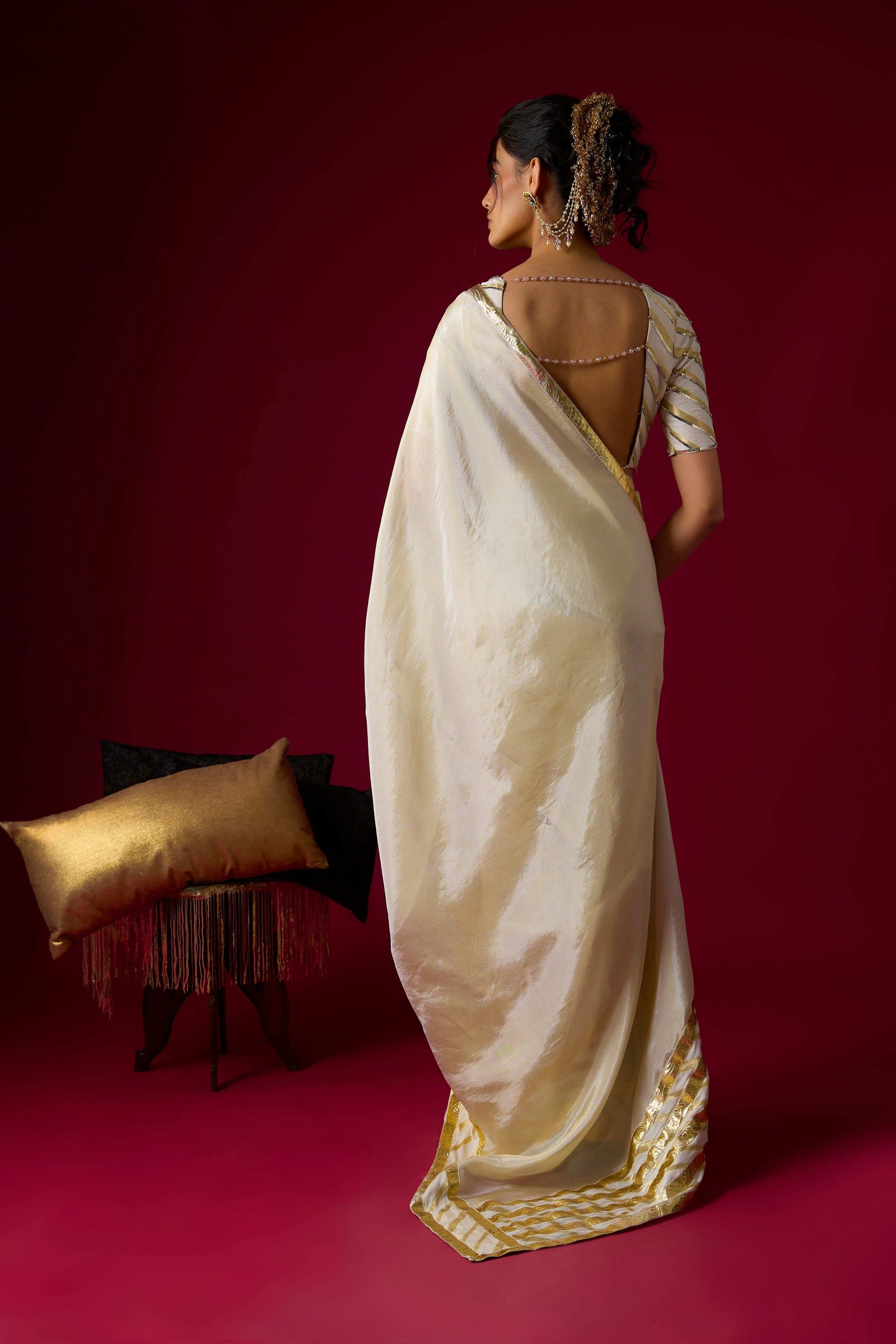 Gold Silk Tissue Saree Set