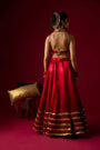 Ruby Red Russian Silk Satin Lehenga with Velvet Blouse Set