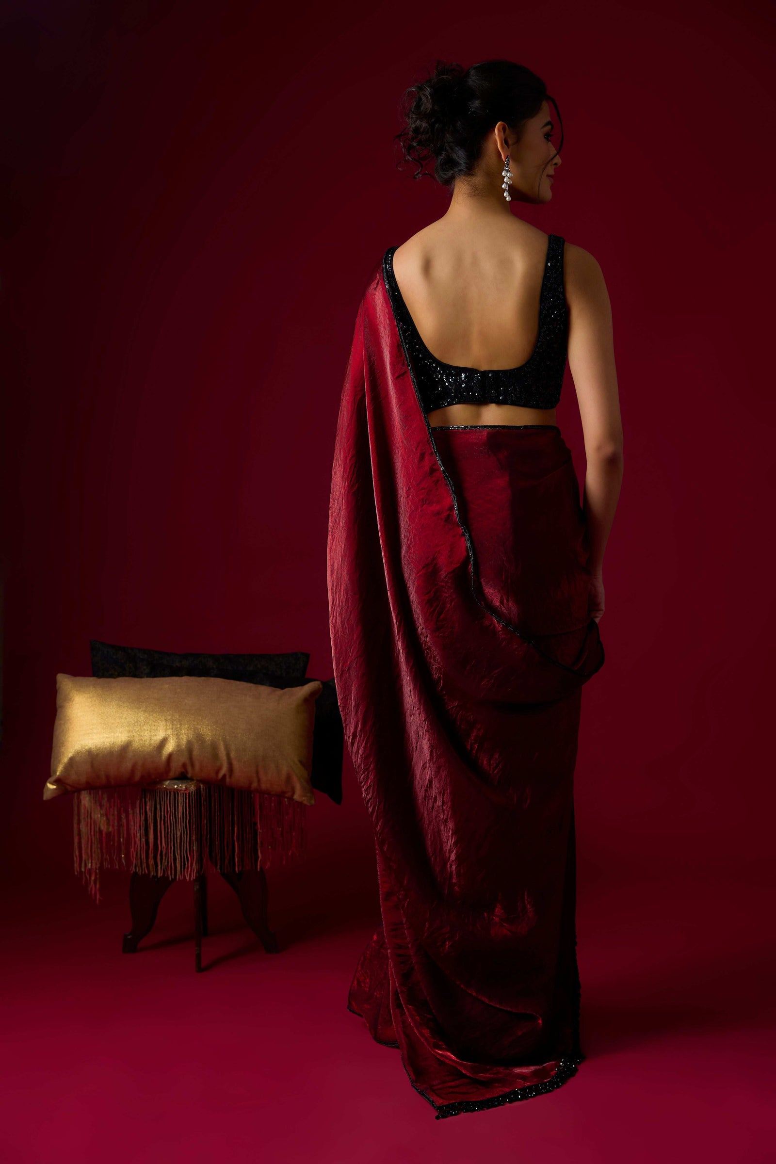 Burgundy Tissue Saree Set