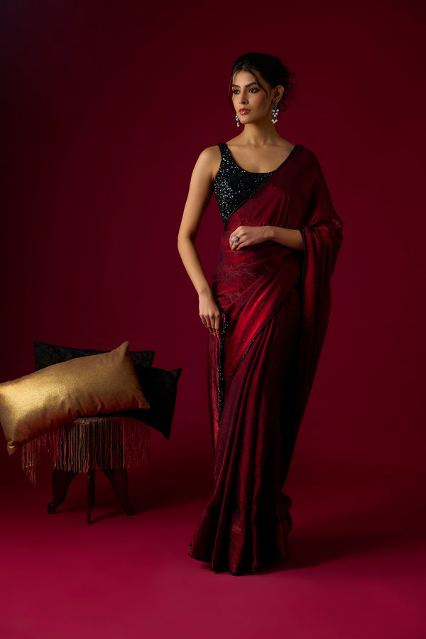 Burgundy Tissue Saree Set
