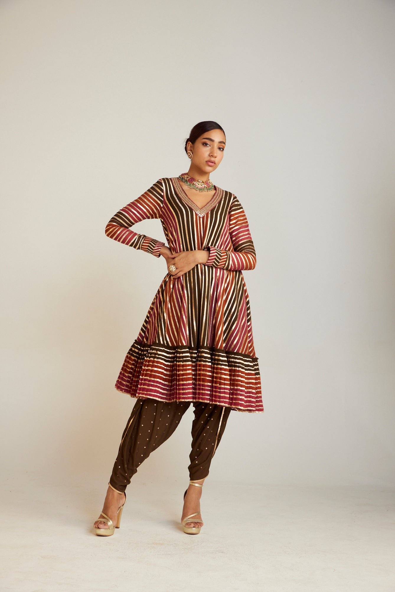 Olive Green A Line Dhoti Kurta Set