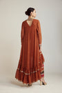 Rust Round Neck Asymmetrical Kurta Pant Set