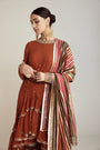 Rust Round Neck Asymmetrical Kurta Pant Set