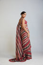 Pre Draped Charcoal Grey Multicolor Saree Set