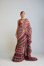 Pre Draped Charcoal Grey Multicolor Saree Set