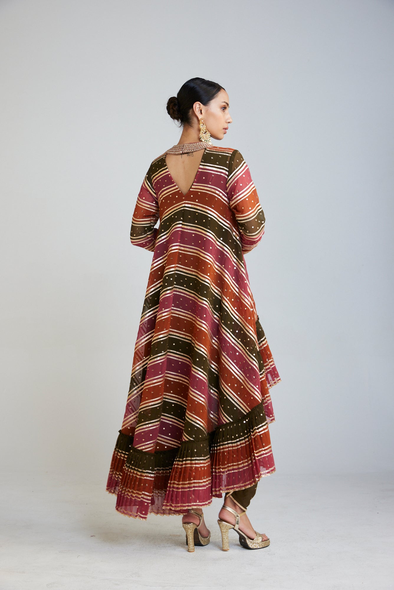 Olive Green Round Neck Asymmetrical Kurta Set